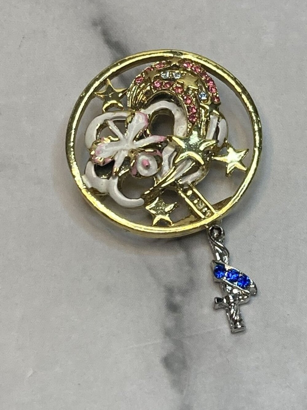 Lindeburg Masquerade Mask Brooch Gold Tone With Rhinestones & Enamel Accents -5B